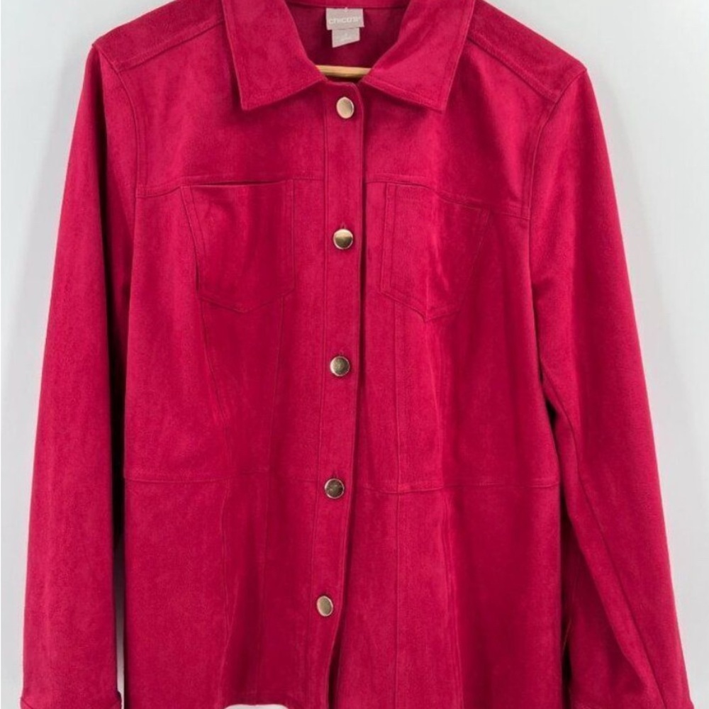 Chicos suede-like jacket with gold buttons - hot pink (Chicos Size 2 / Large)